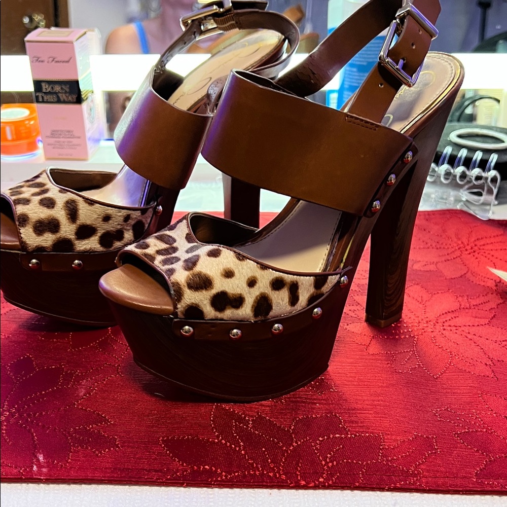 Jessica Simpson Brown and Leopard Platform Heels